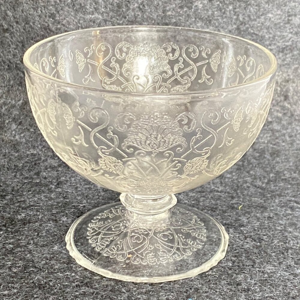 Hazel Atlas Florentine No1 Clear Glass Sherbet Dish Depression Glassware Vtg